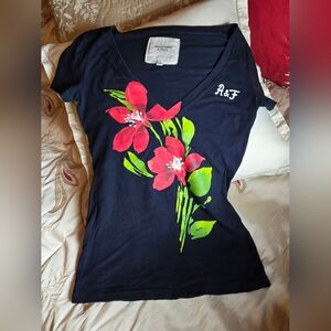 Abercrombie & Fitch Navy Tee with Red Floral Design